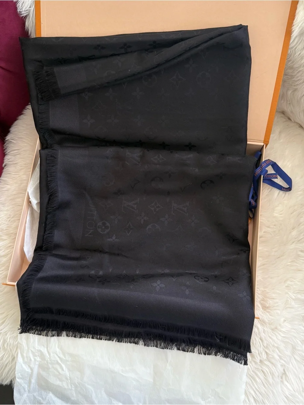 Louis Vuitton Monogram Shawl Scarf Wrap Black